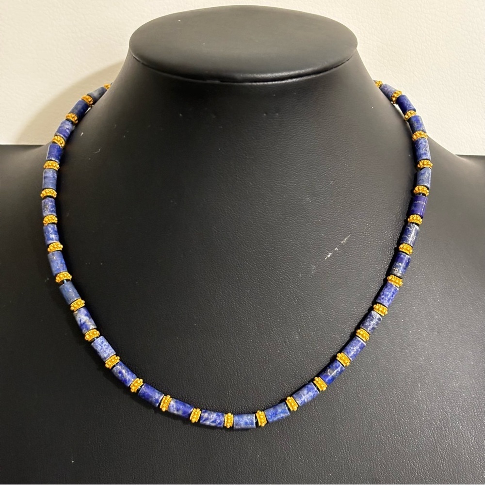 Mma Lapis Lazuli Gold Plated Beaded Unique Clasp Necklace